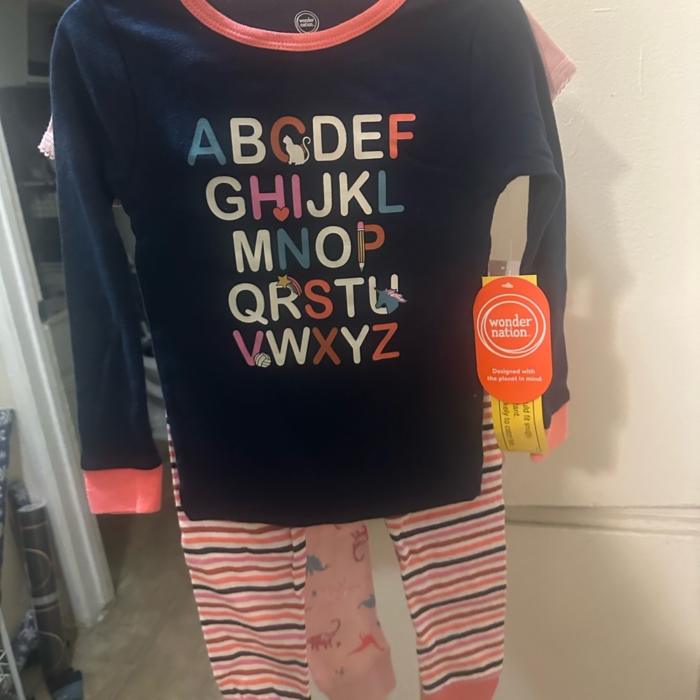 Wonder Nation Kids Alphabet Pajama Set - Navy and Coral